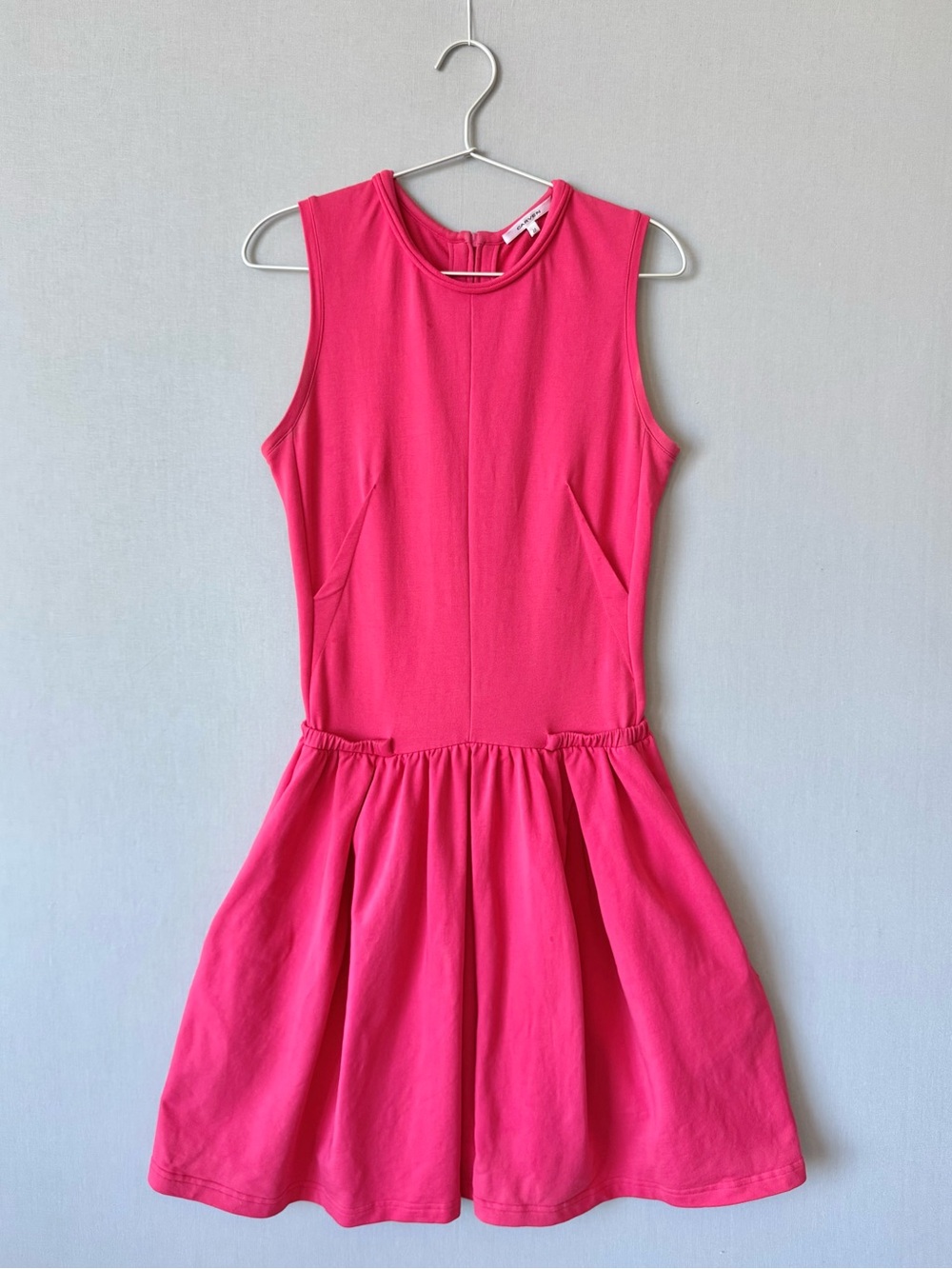 Carven Drop Waist Sleeveless Fuchsia Cotton Skater Dress with Pockets - Size M